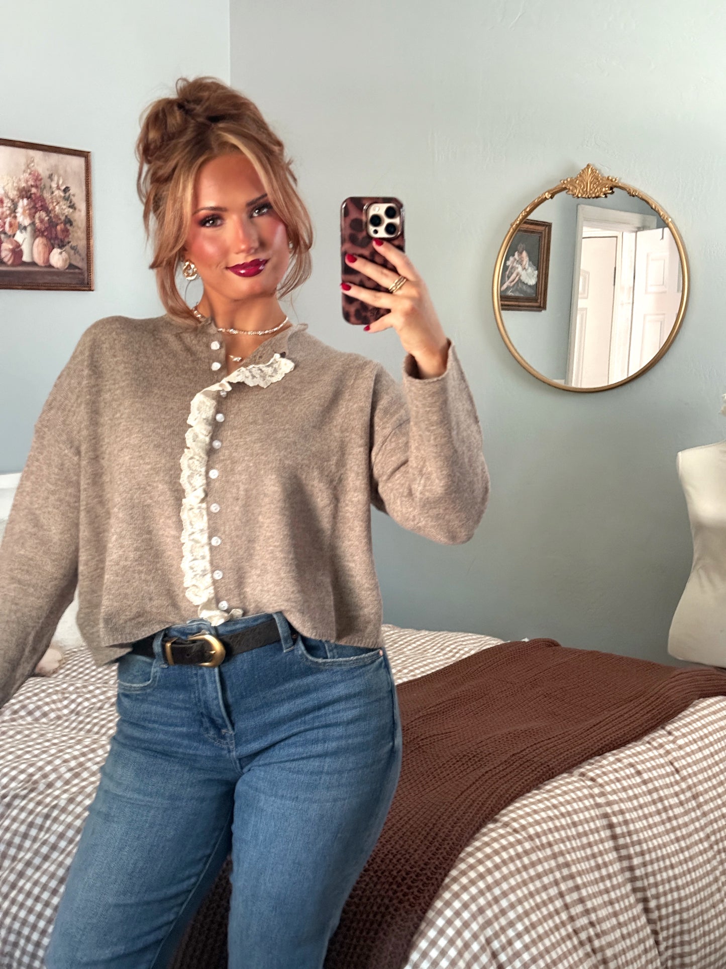 The Versailles Lace Cardigan - Light Mocha