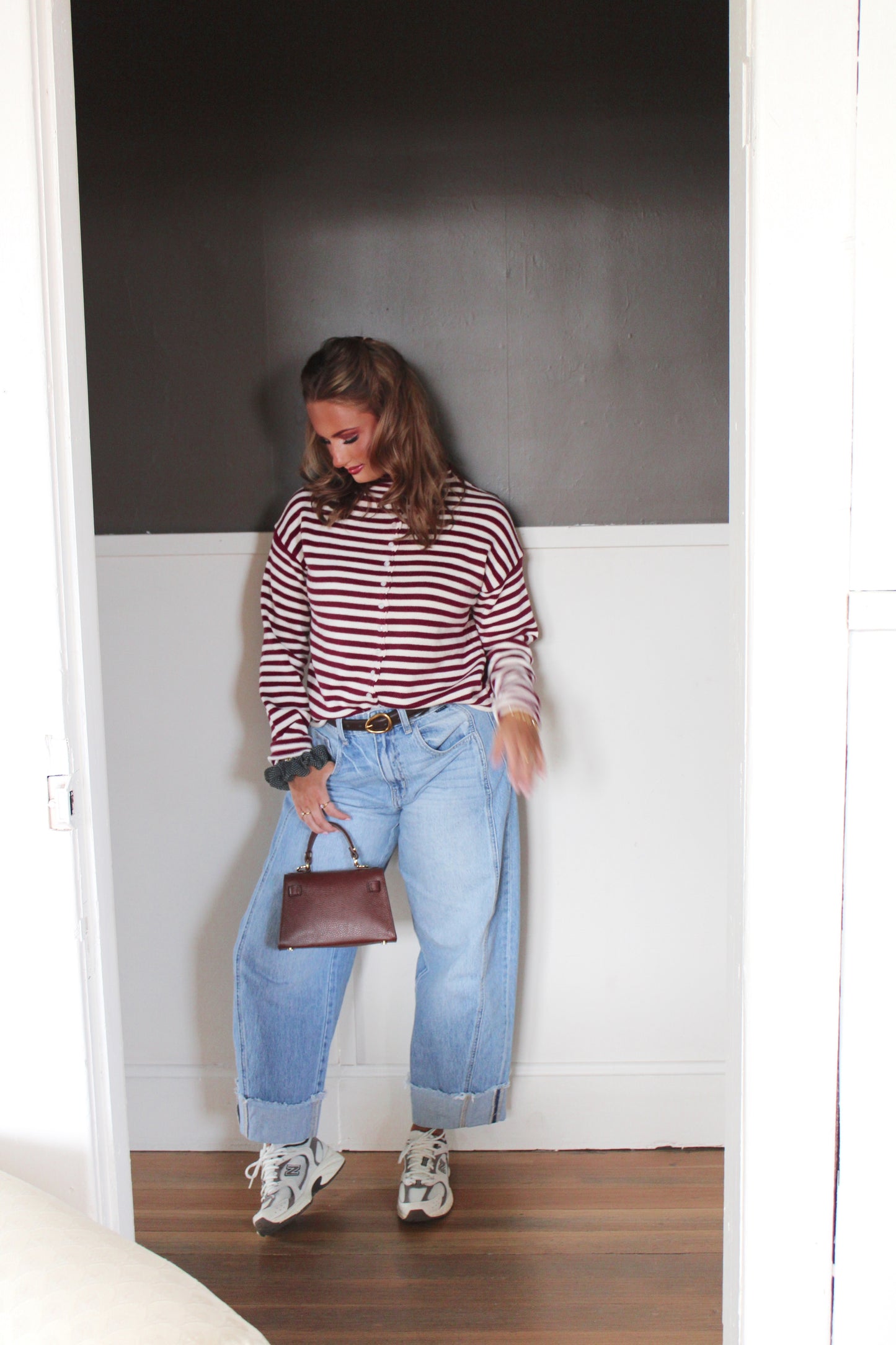 Bordeaux Stripe Mock Neck Sweater - Merlot