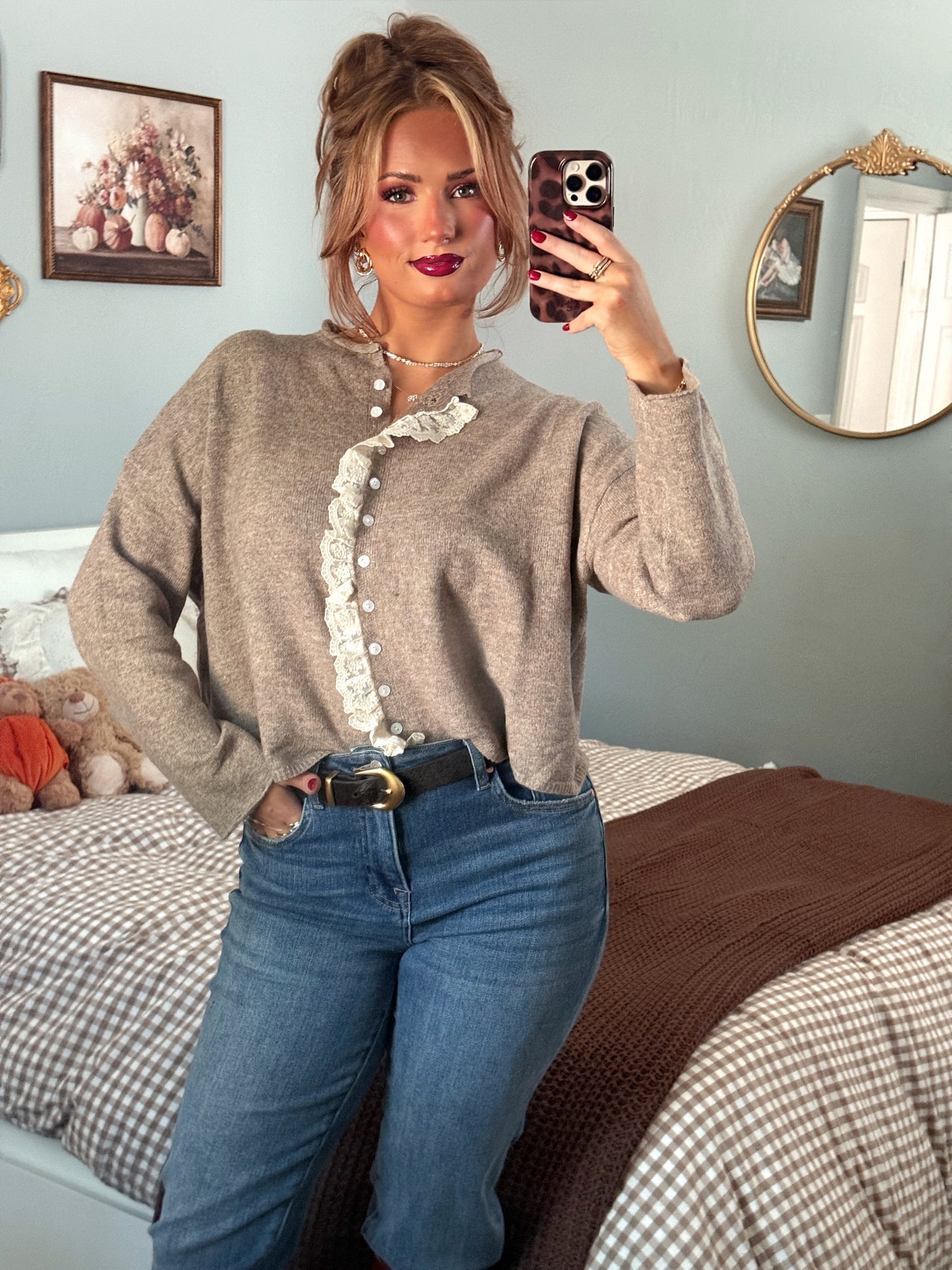 The Versailles Lace Cardigan - Light Mocha