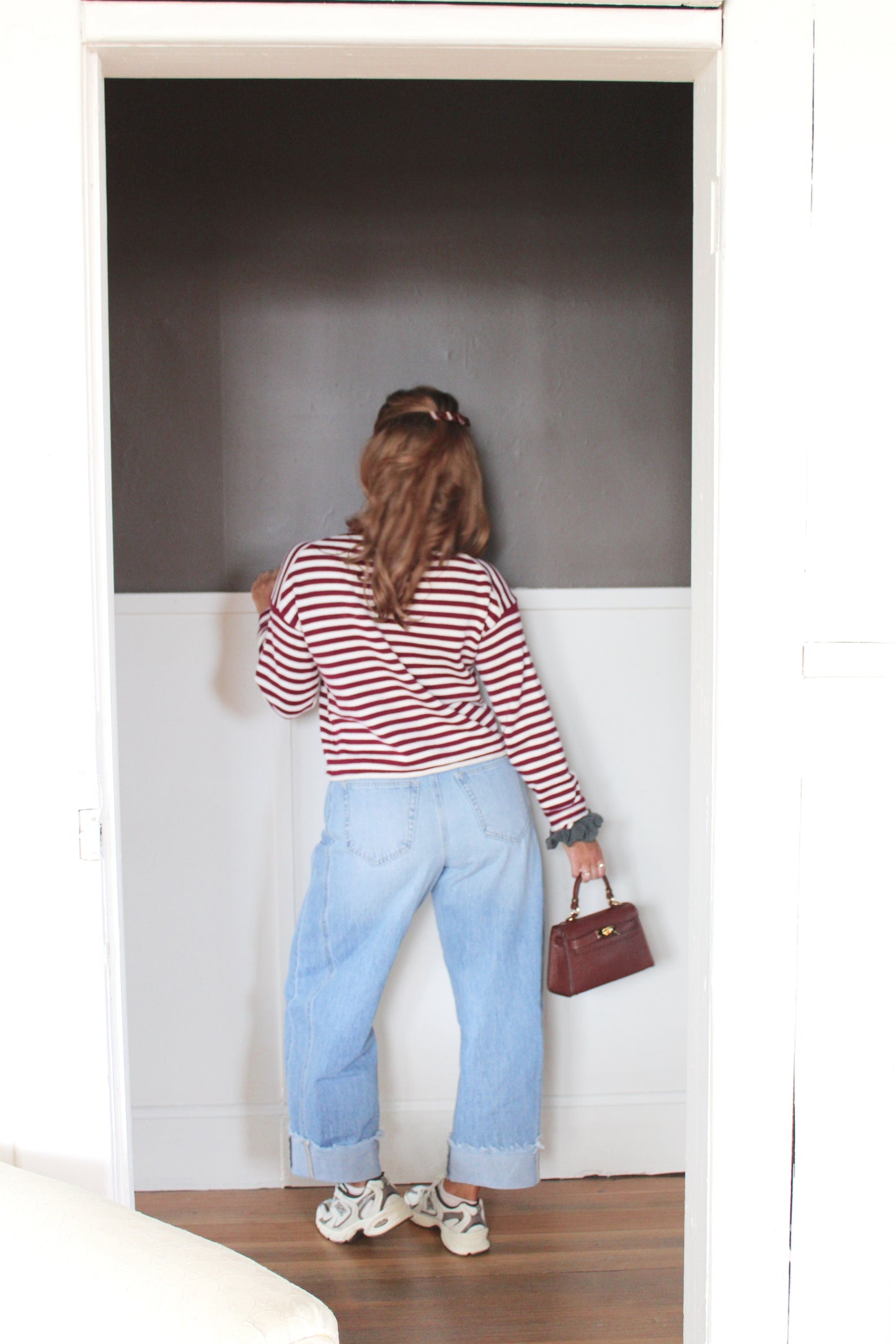 Bordeaux Stripe Mock Neck Sweater - Merlot