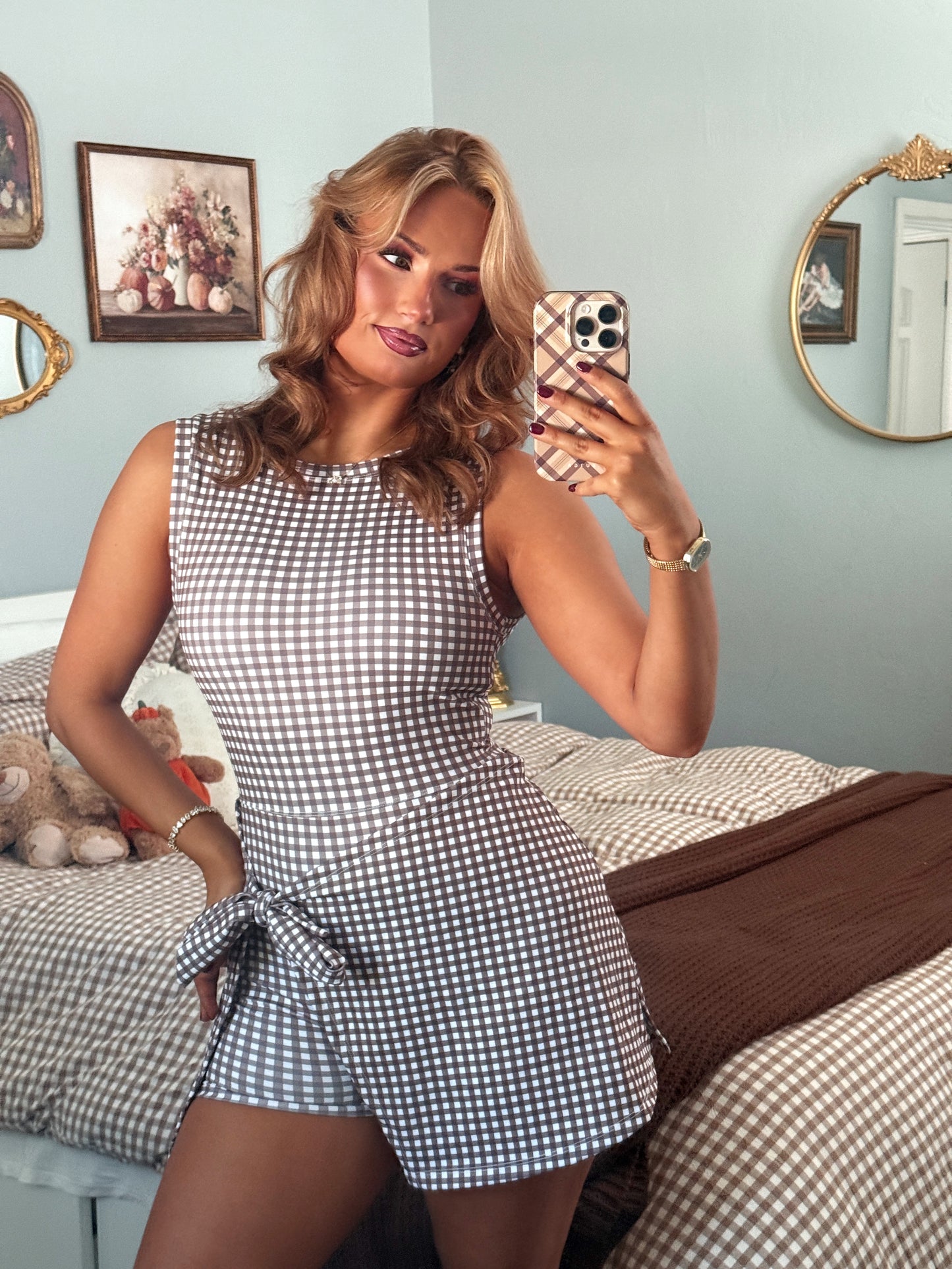 Active Angel Skortsie - Brown Gingham