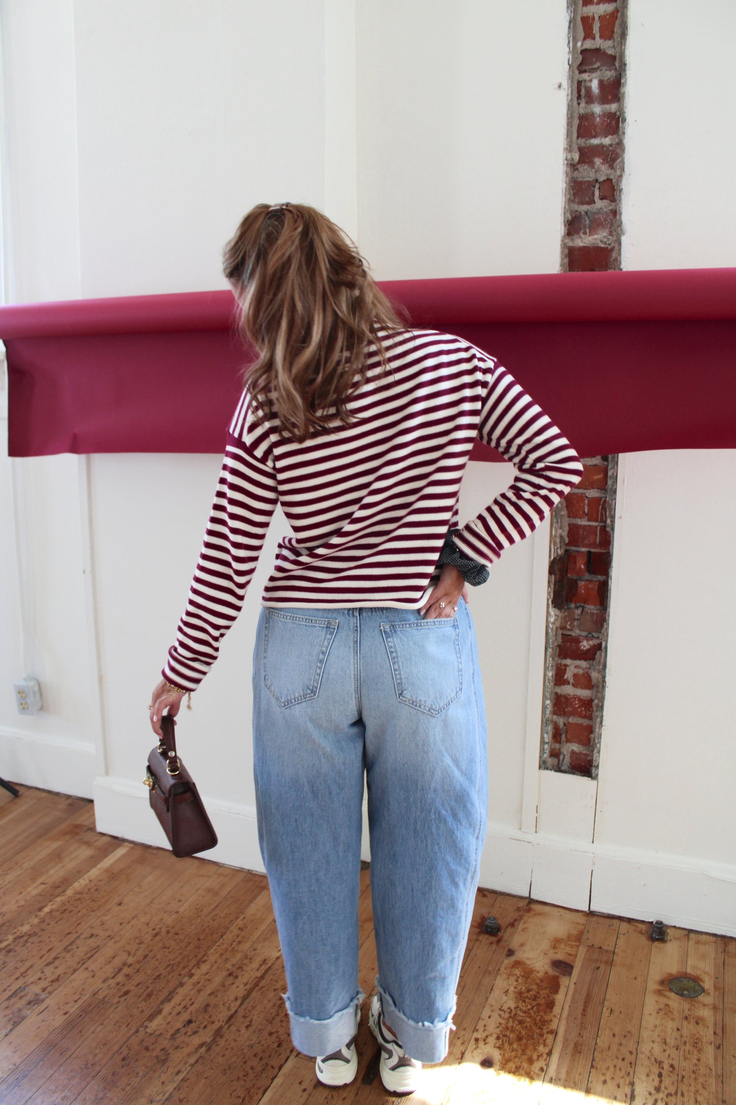 Bordeaux Stripe Mock Neck Sweater - Merlot