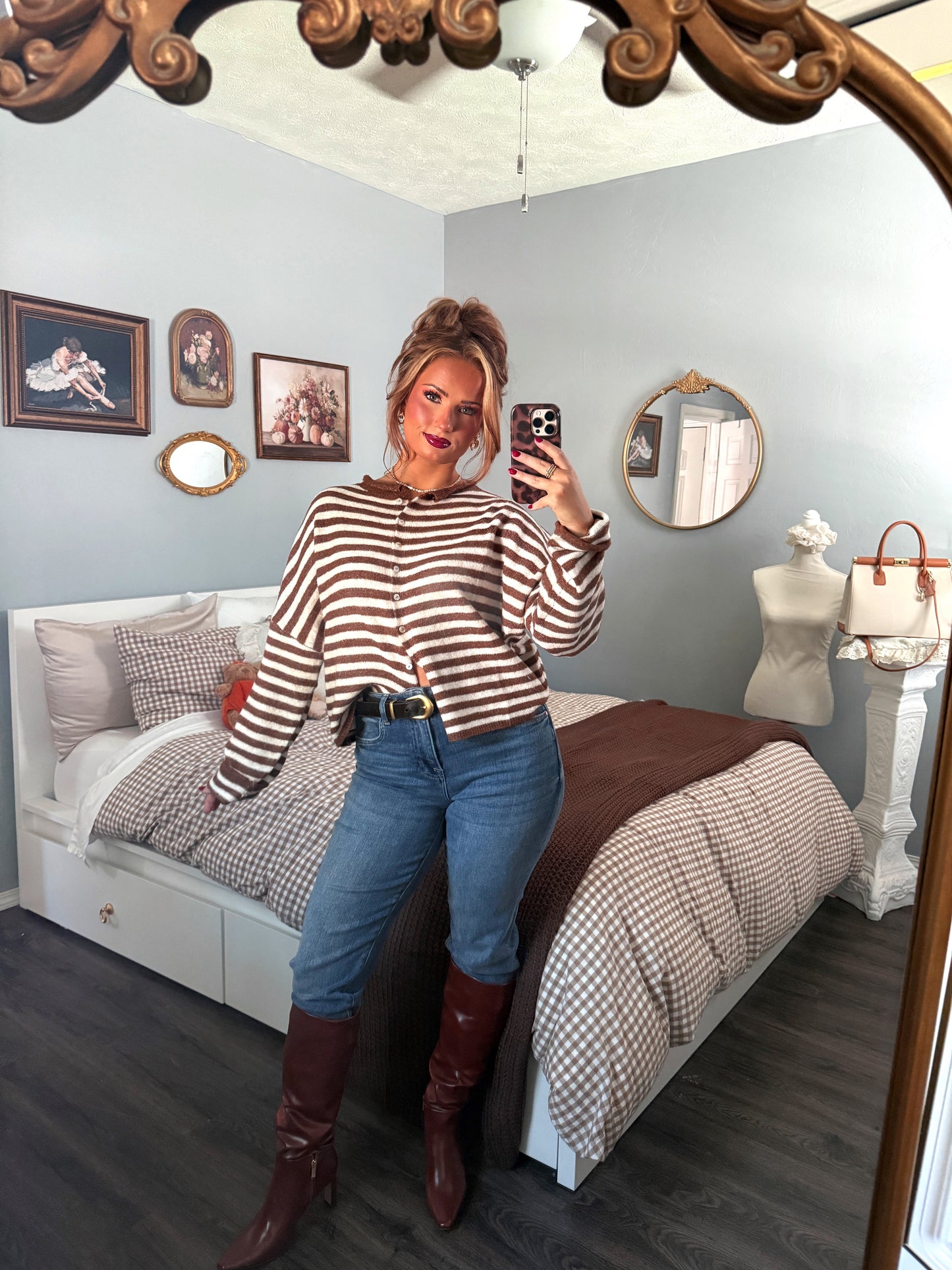 Timeless Threads Cardigan - Espresso Stripes