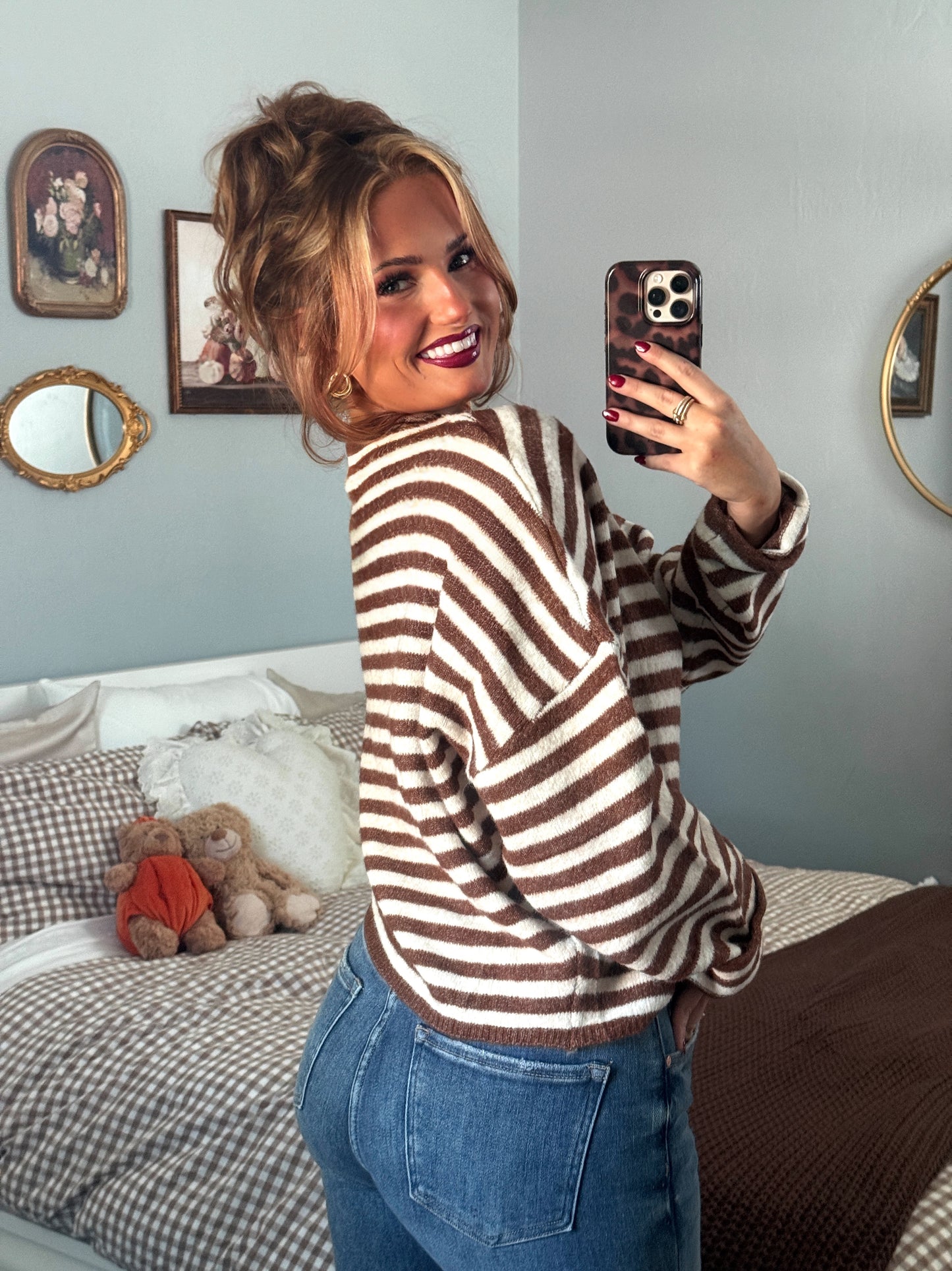 Timeless Threads Cardigan - Espresso Stripes