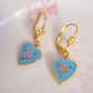 Vintage Flair Heart Earrings - Blue Floral