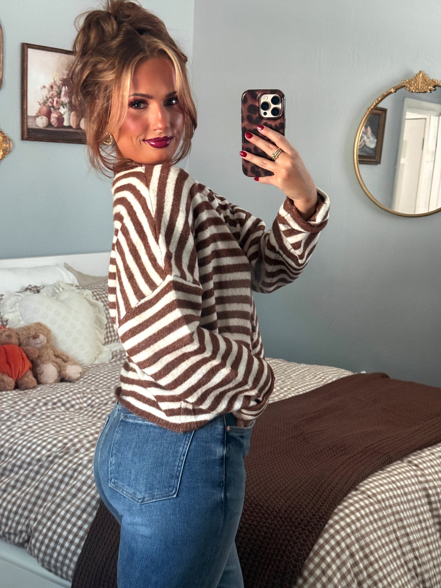 Timeless Threads Cardigan - Espresso Stripes
