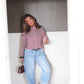 Bordeaux Stripe Mock Neck Sweater - Merlot