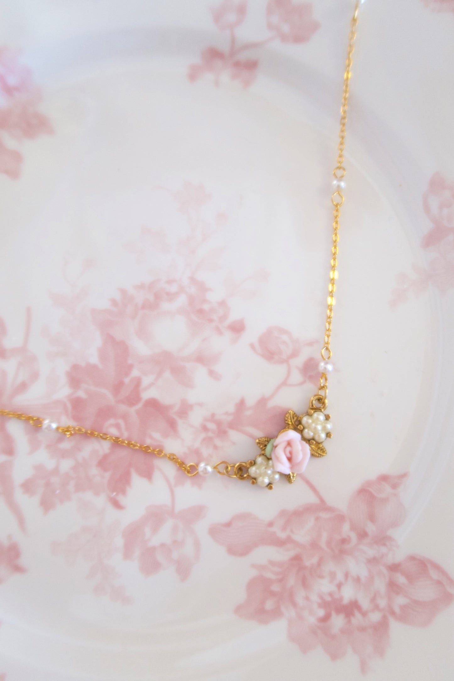 Gilded Garden Rose & Pearl Necklace