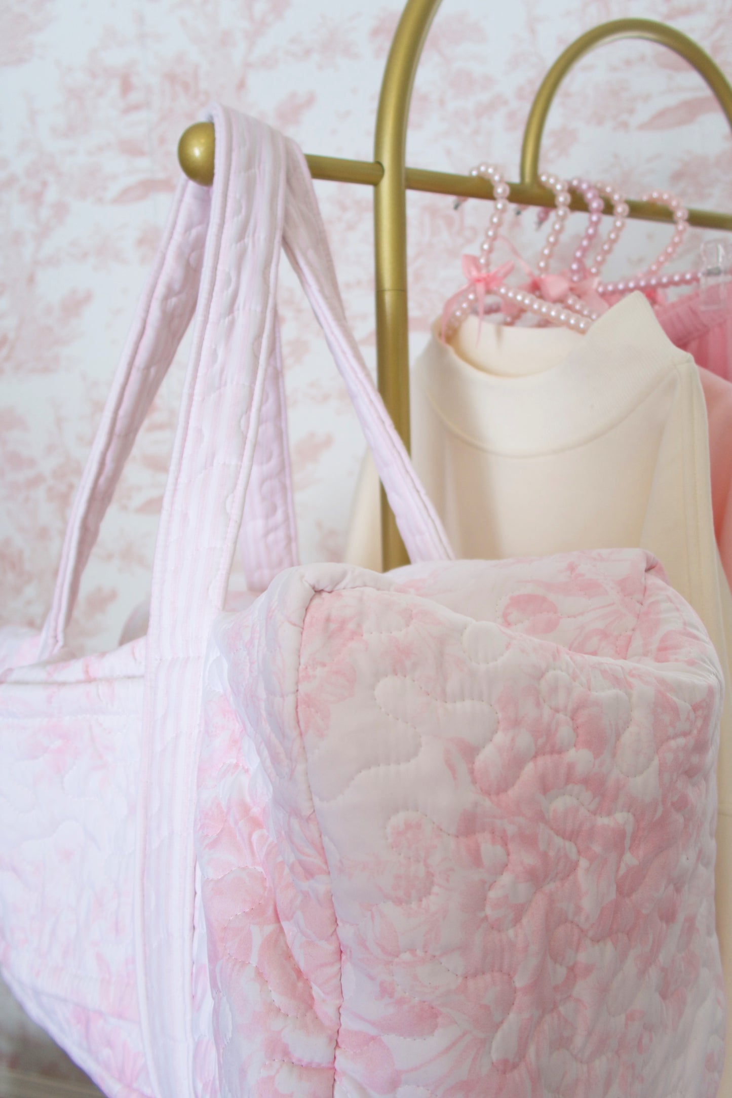 Toile En Rose Pink Quilted Weekender Bag