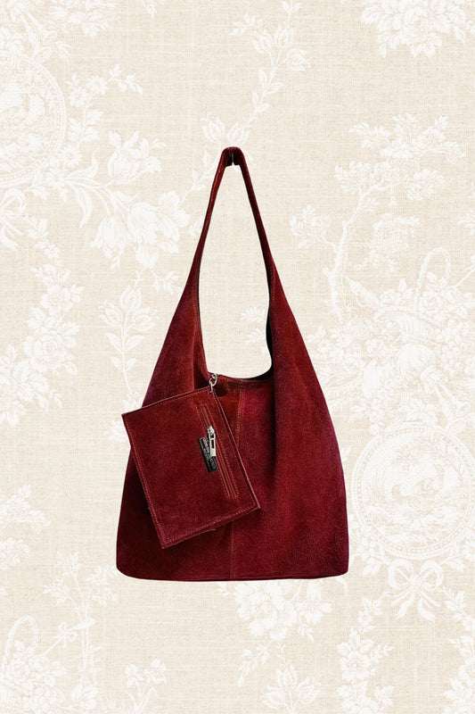 Merlot Suede Hobo Bag - Italian Leather