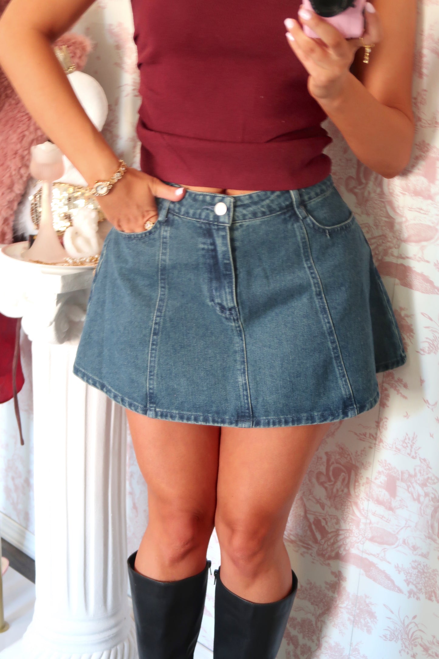 The Baroness Flared Denim Skirt