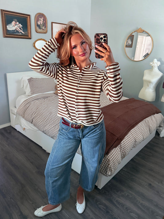 The Ashford Stripe Mockneck - Chocolate