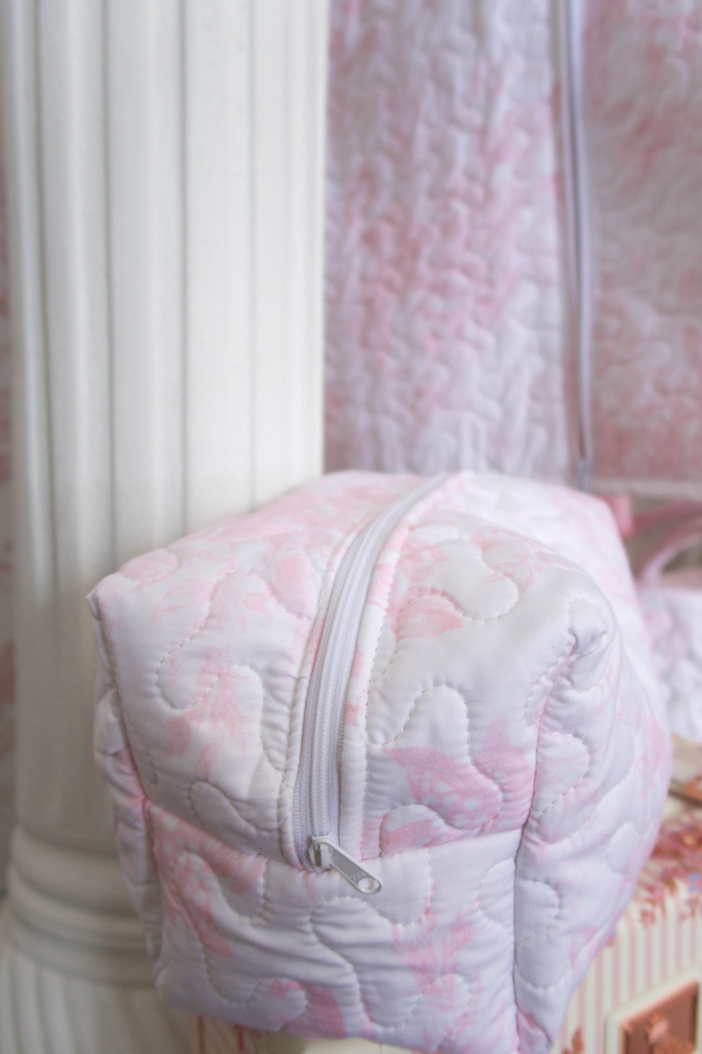 Rose De Toile Quilted Pink Large Toiletry Bag