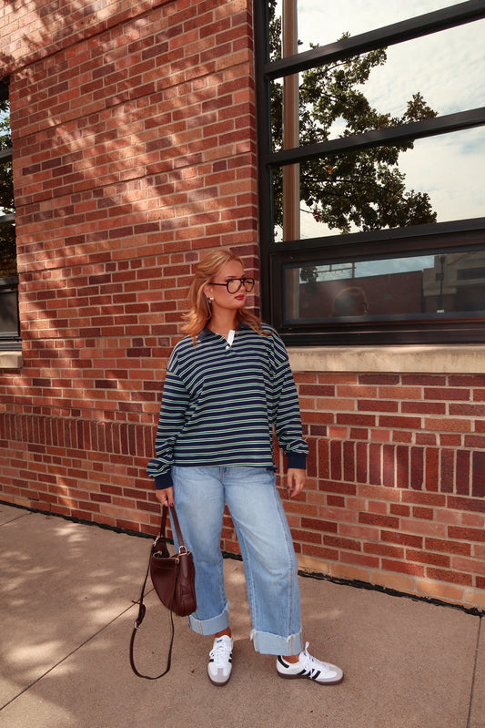 The Oxford Rugby Polo - Navy/Green RESTOCK