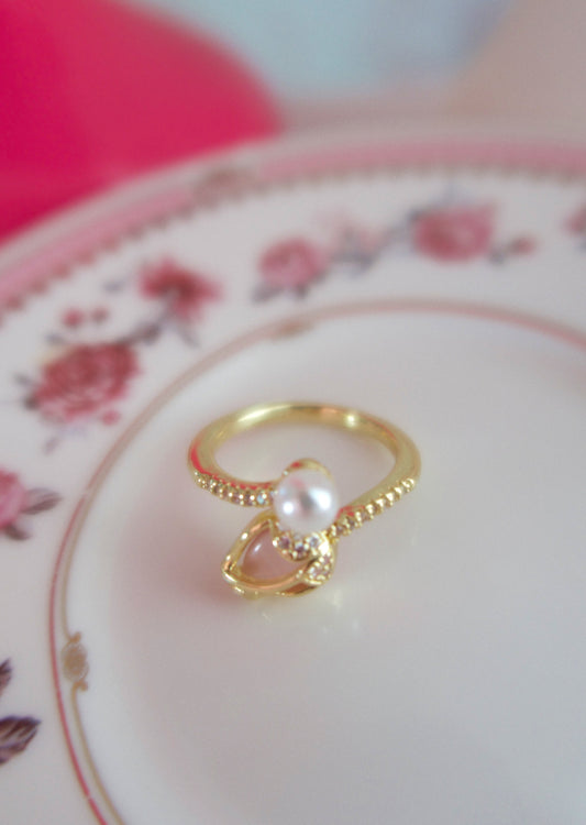 Pink & Pearl Tulip Ring