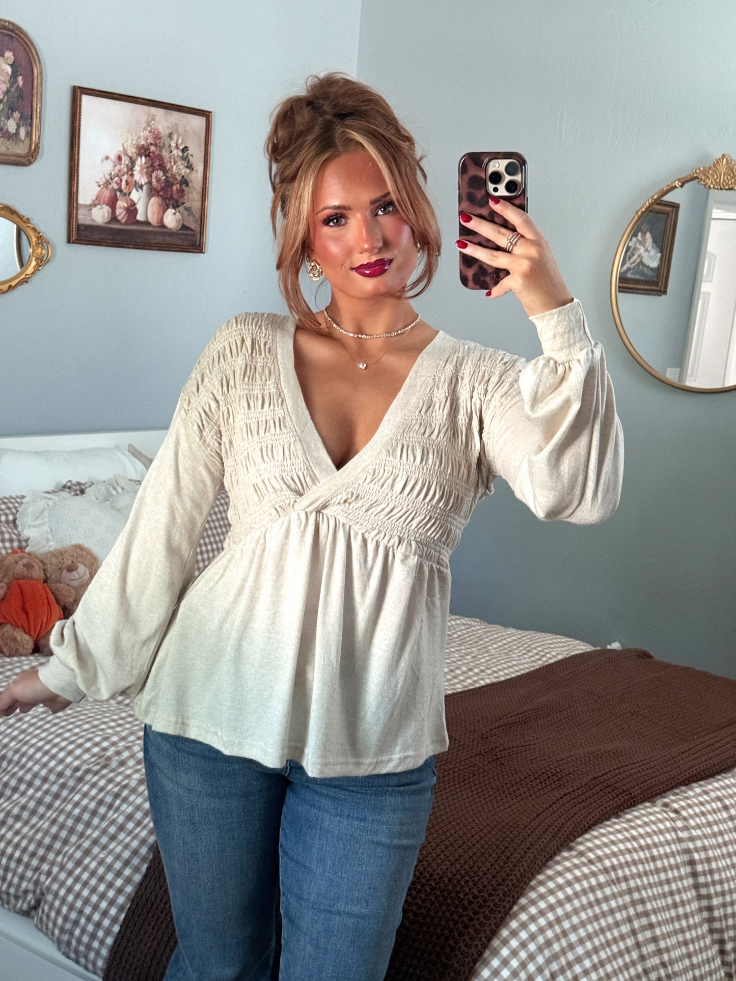 The Dauphine Babydoll Top - Oat