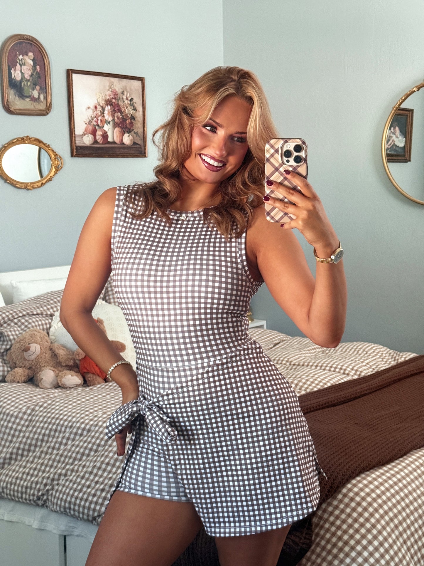 Active Angel Skortsie - Brown Gingham
