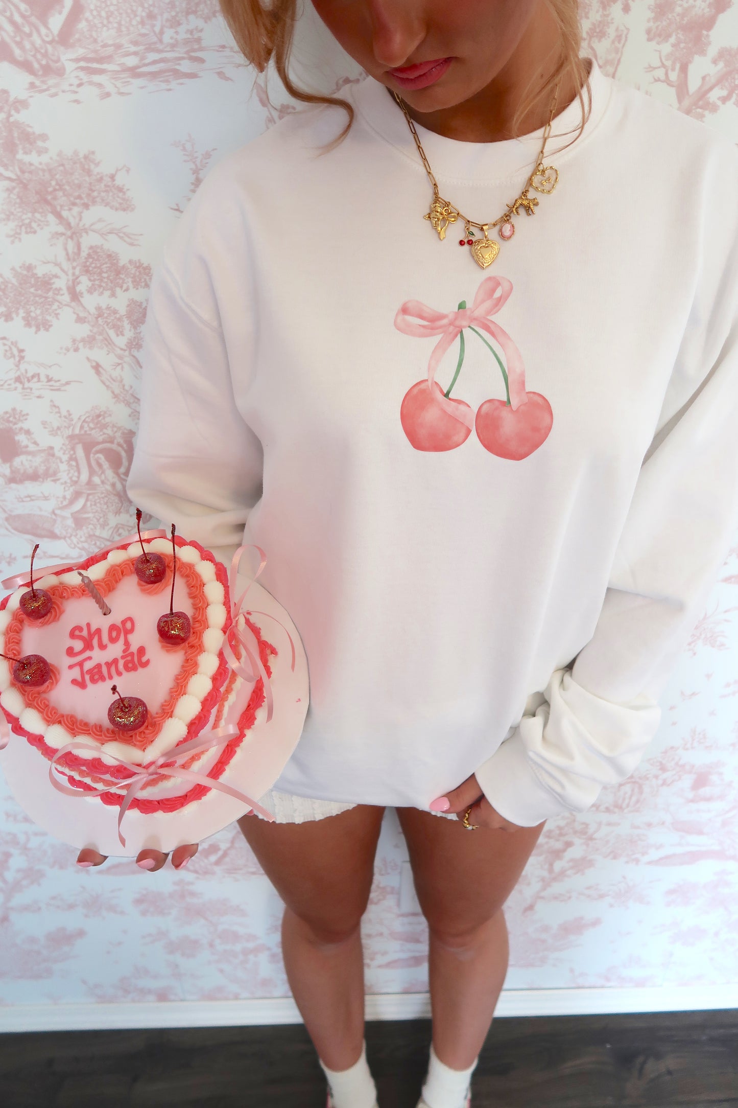 Cherry Bow Oversized Crew Neck