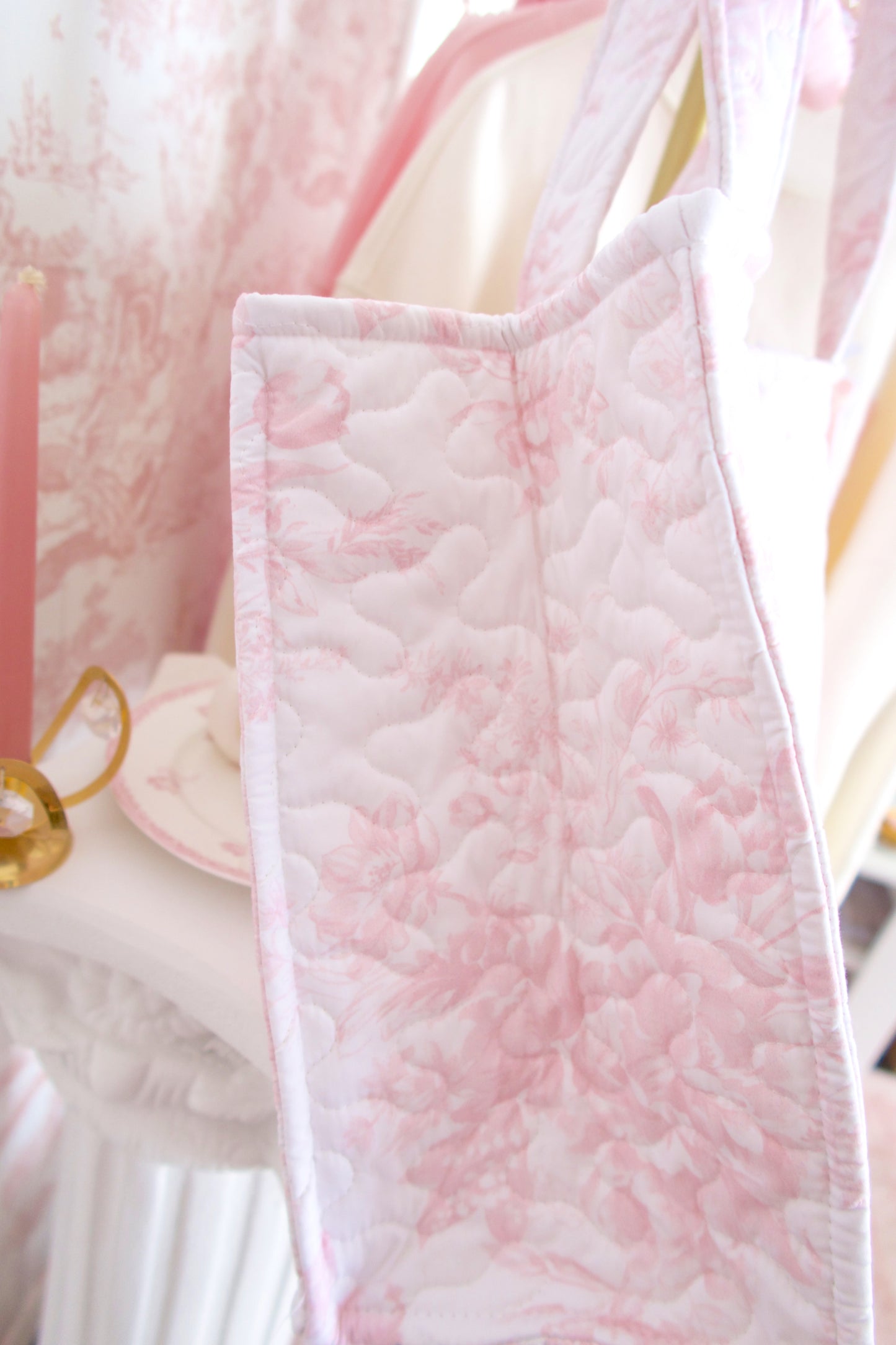 Toile En Rose Pink Quilted Tote Bag