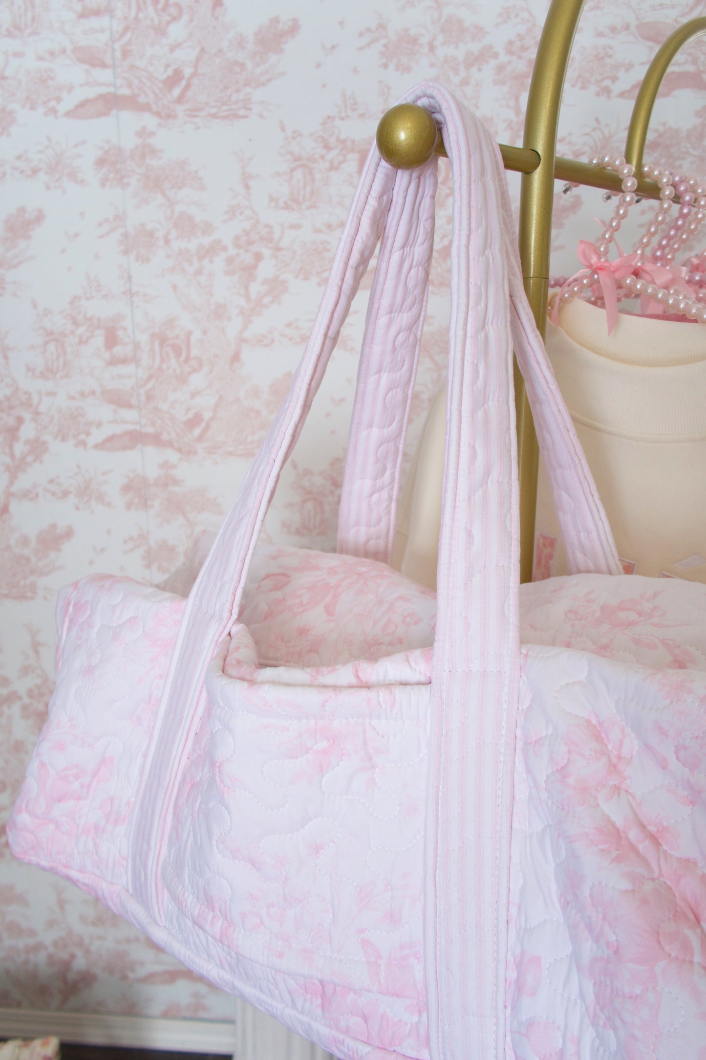 Toile En Rose Pink Quilted Weekender Bag