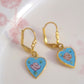 Vintage Flair Heart Earrings - Blue Floral