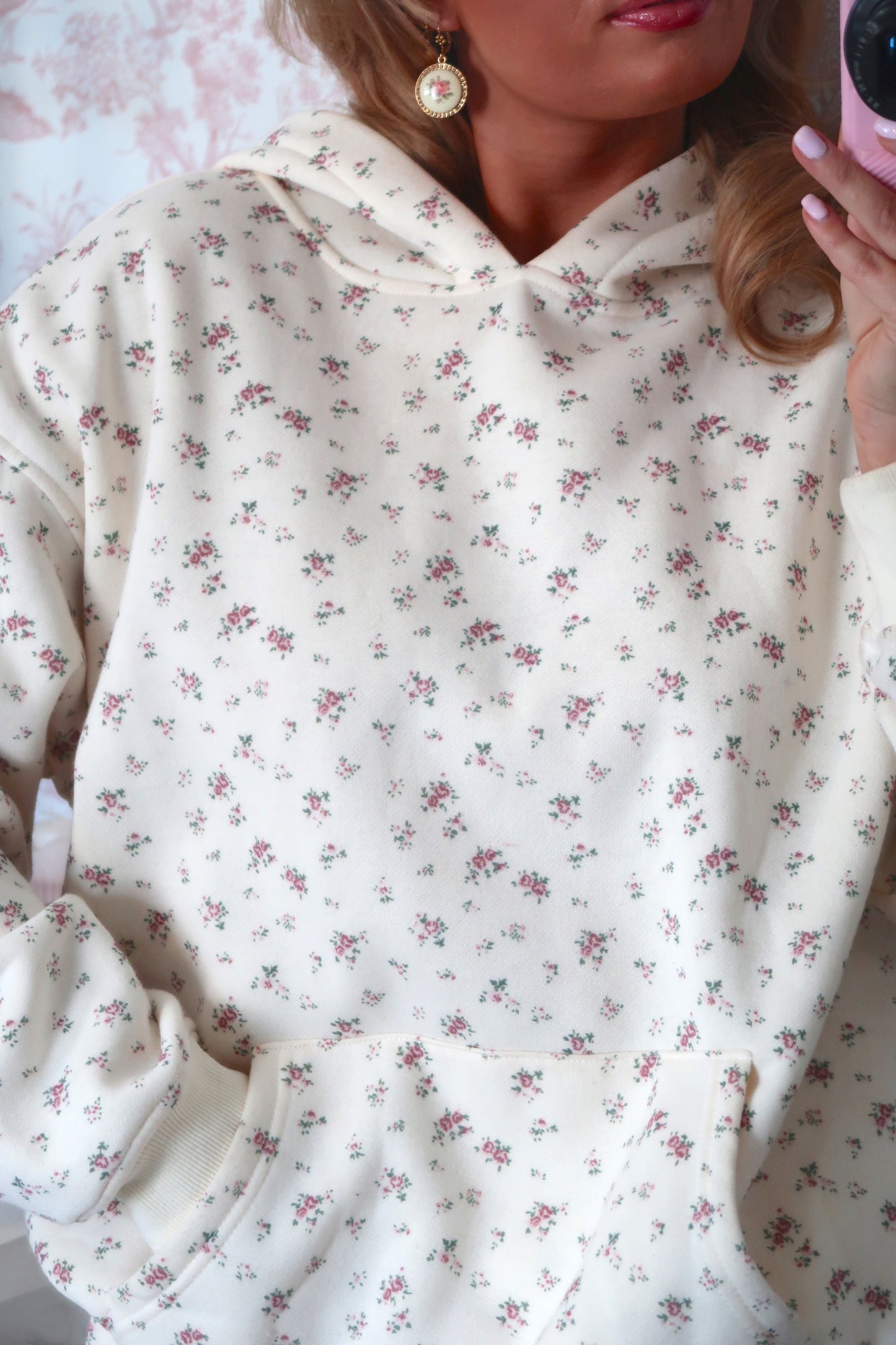 Vintage Floral Hoodie Set - Cream