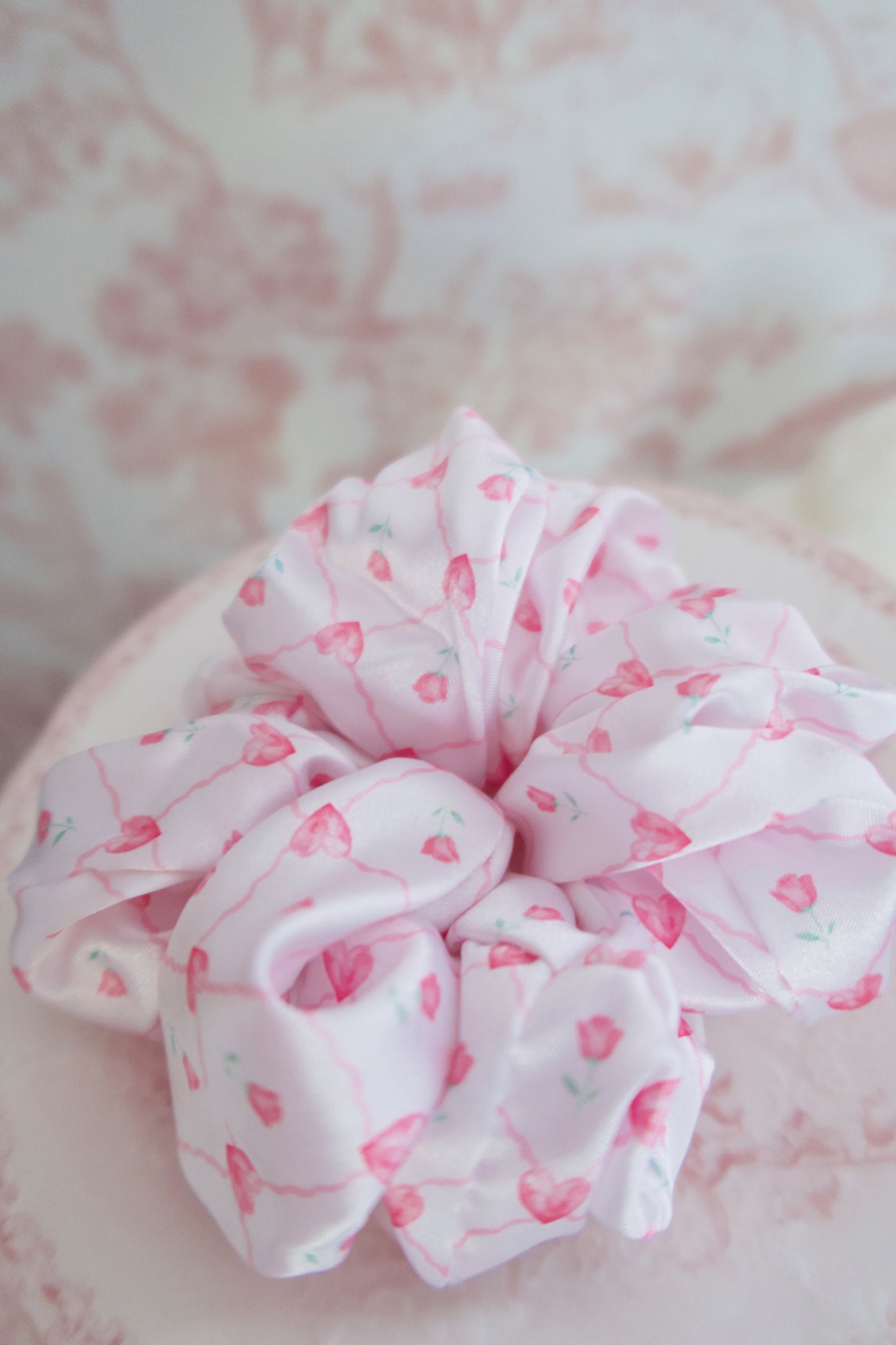 Rosy Romance Satin Scrunchie