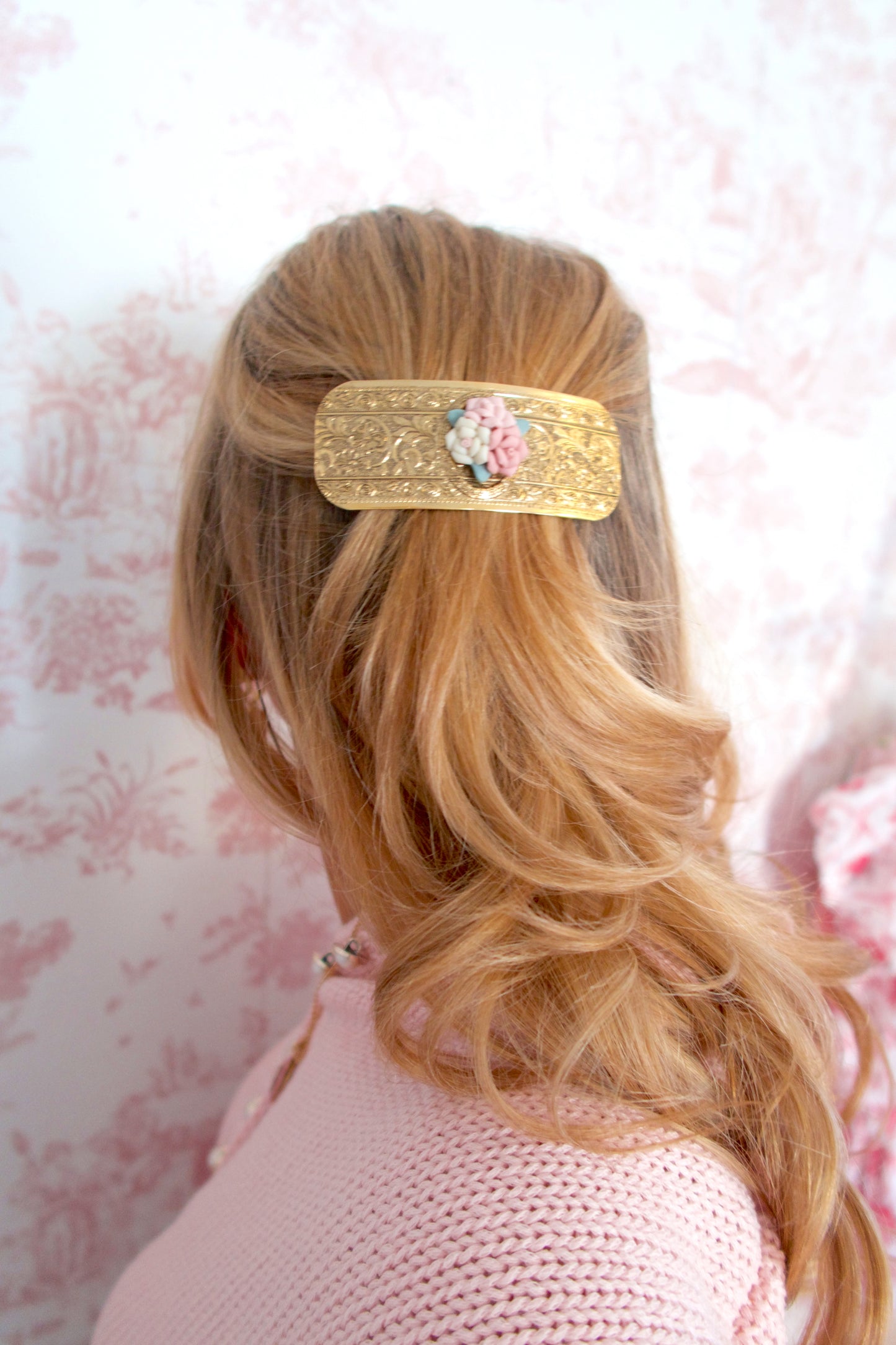 Pink Porcelain Flower Vintage Hair Barrette