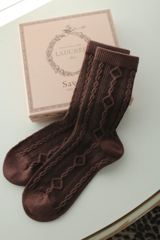 Gilmore Cable Knit Socks - Espresso RESTOCK