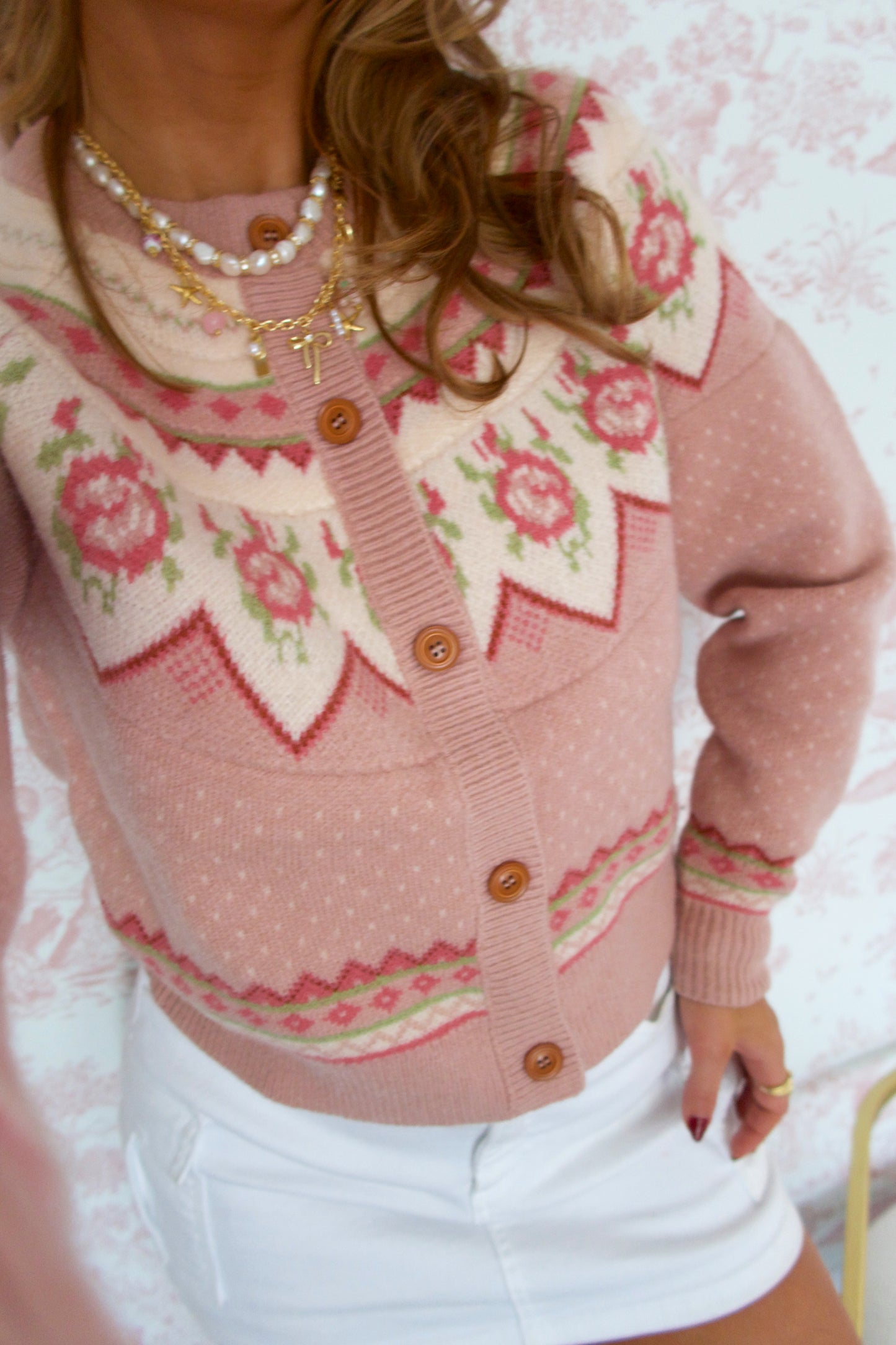 Vintage French Rose Cardigan - Pale Mauve