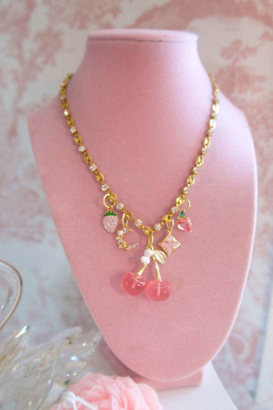 Sweet Berry Time Necklace - Rhinestone Chain