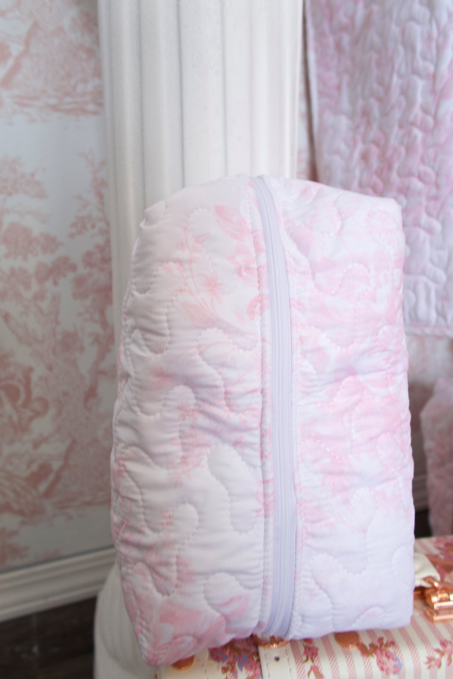 Rose De Toile Quilted Pink Large Toiletry Bag