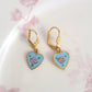 Vintage Flair Heart Earrings - Blue Floral