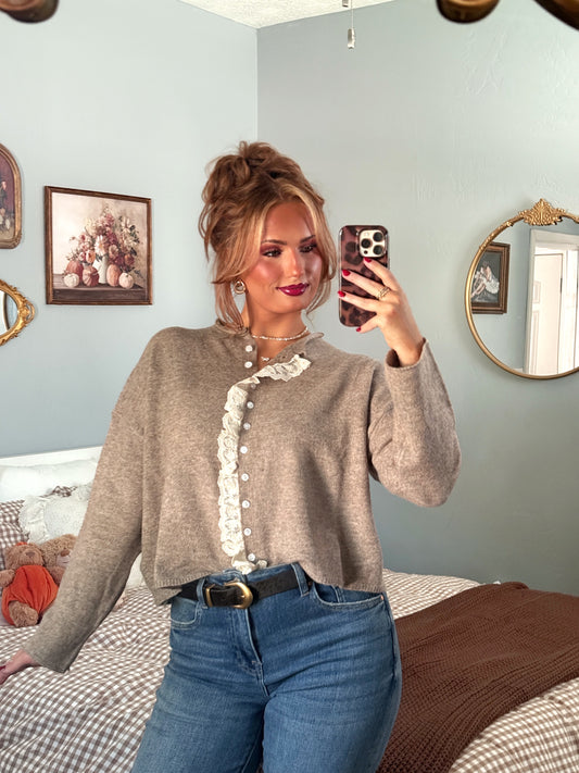 The Versailles Lace Cardigan - Light Mocha