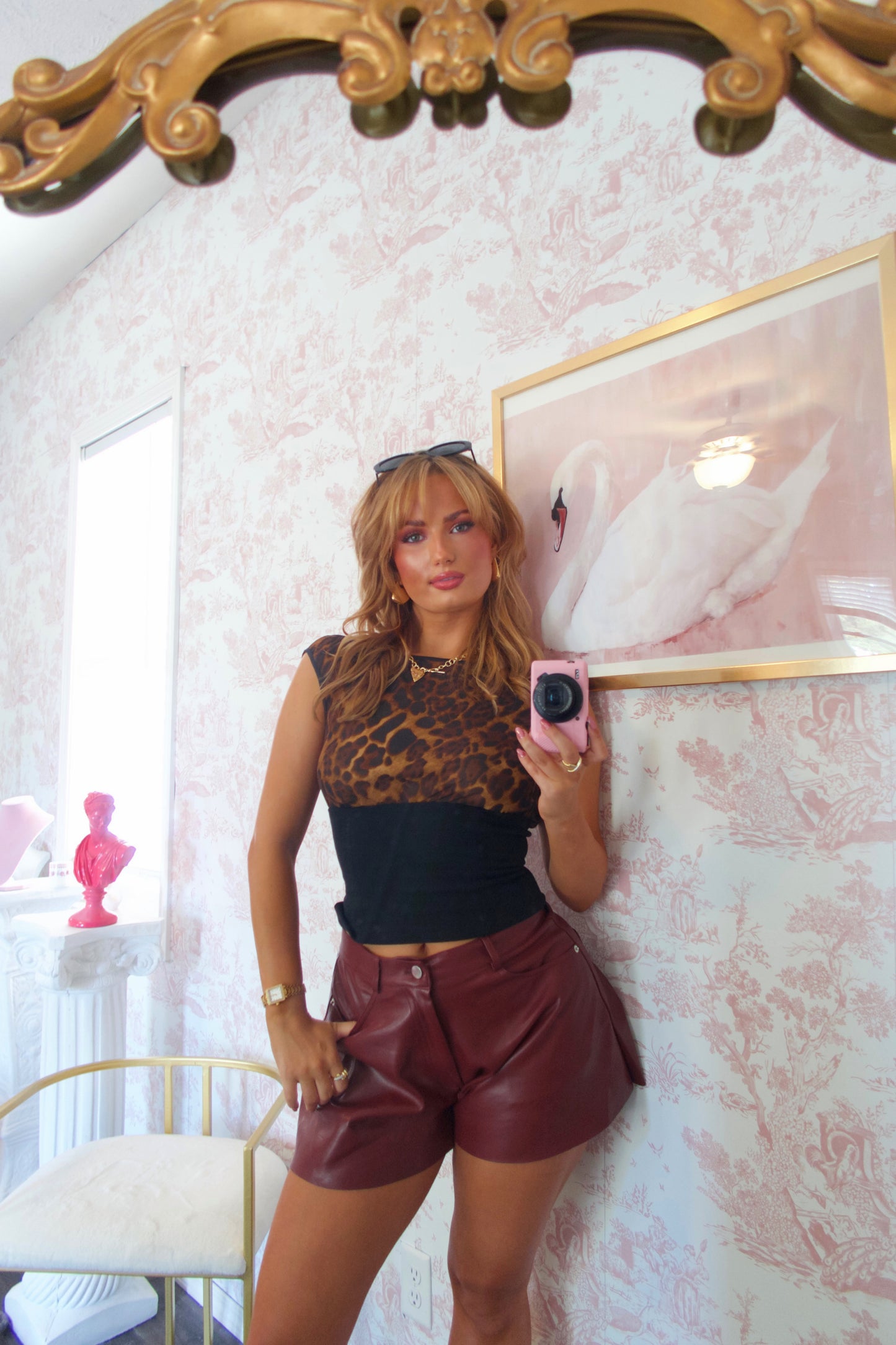 Maroon Muse Leather Shorts