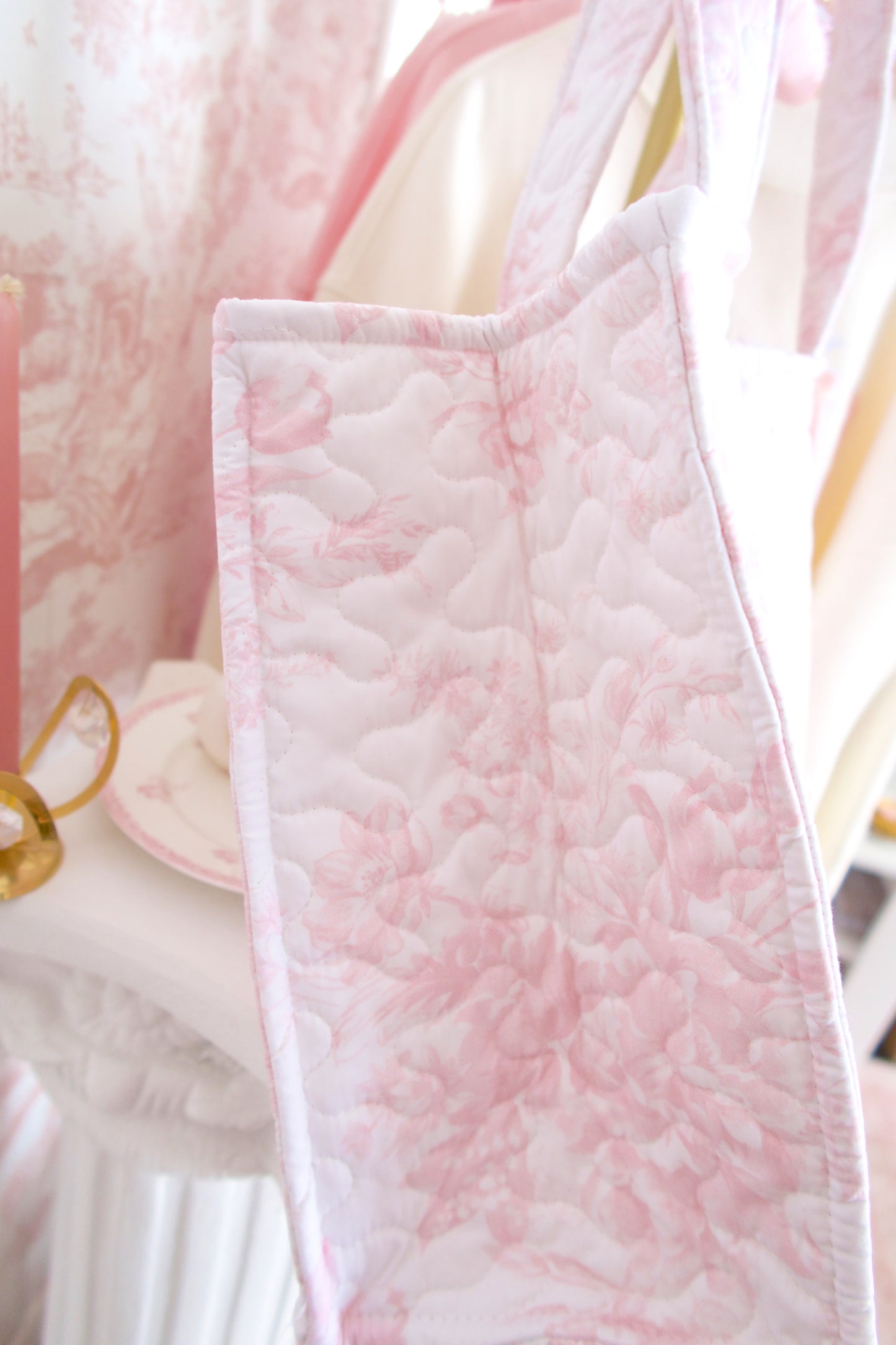 Toile En Rose Pink Quilted Tote Bag