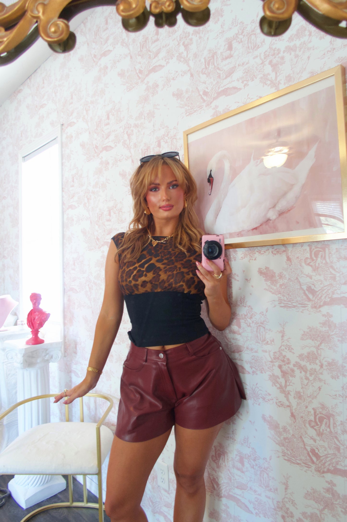 Maroon Muse Leather Shorts