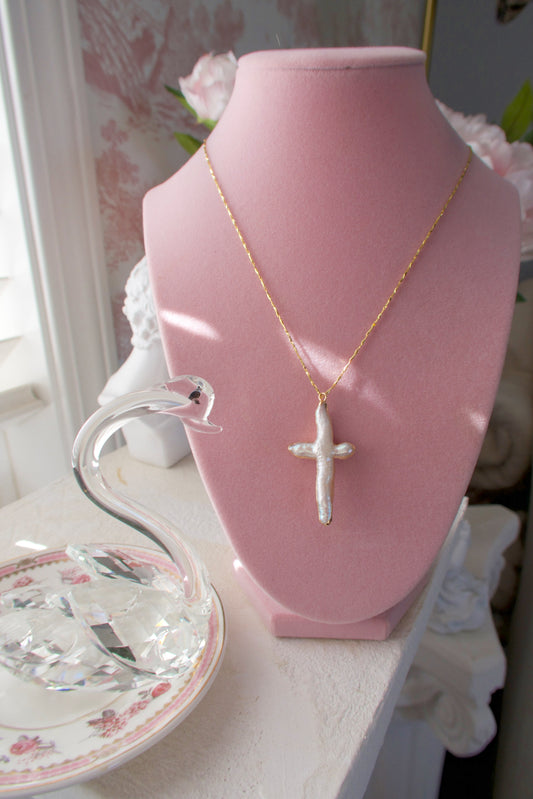 Heavenly Pearl Cross Necklace