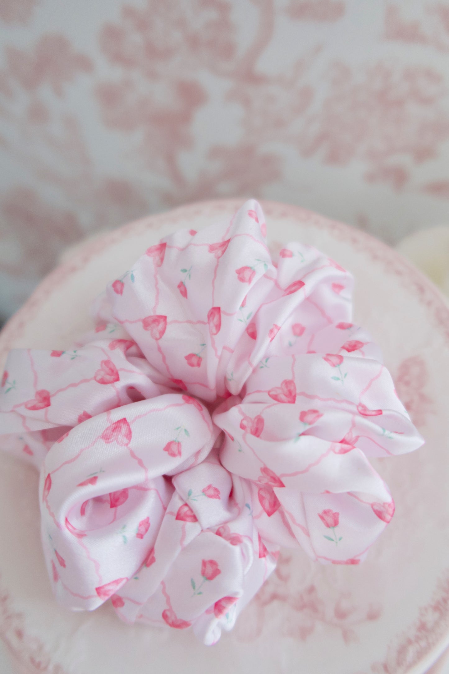 Rosy Romance Satin Scrunchie