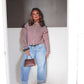Bordeaux Stripe Mock Neck Sweater - Merlot