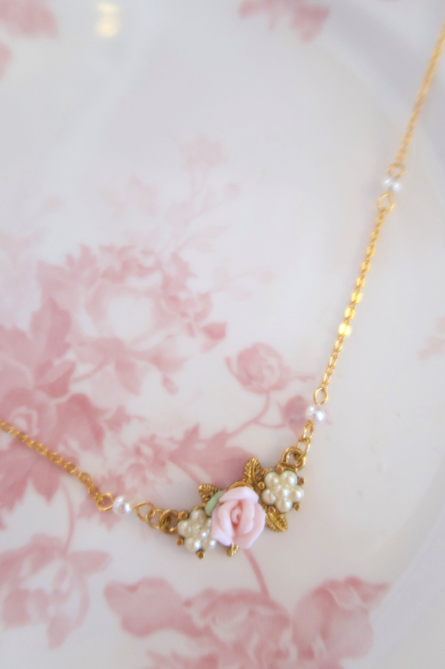 Gilded Garden Rose & Pearl Necklace