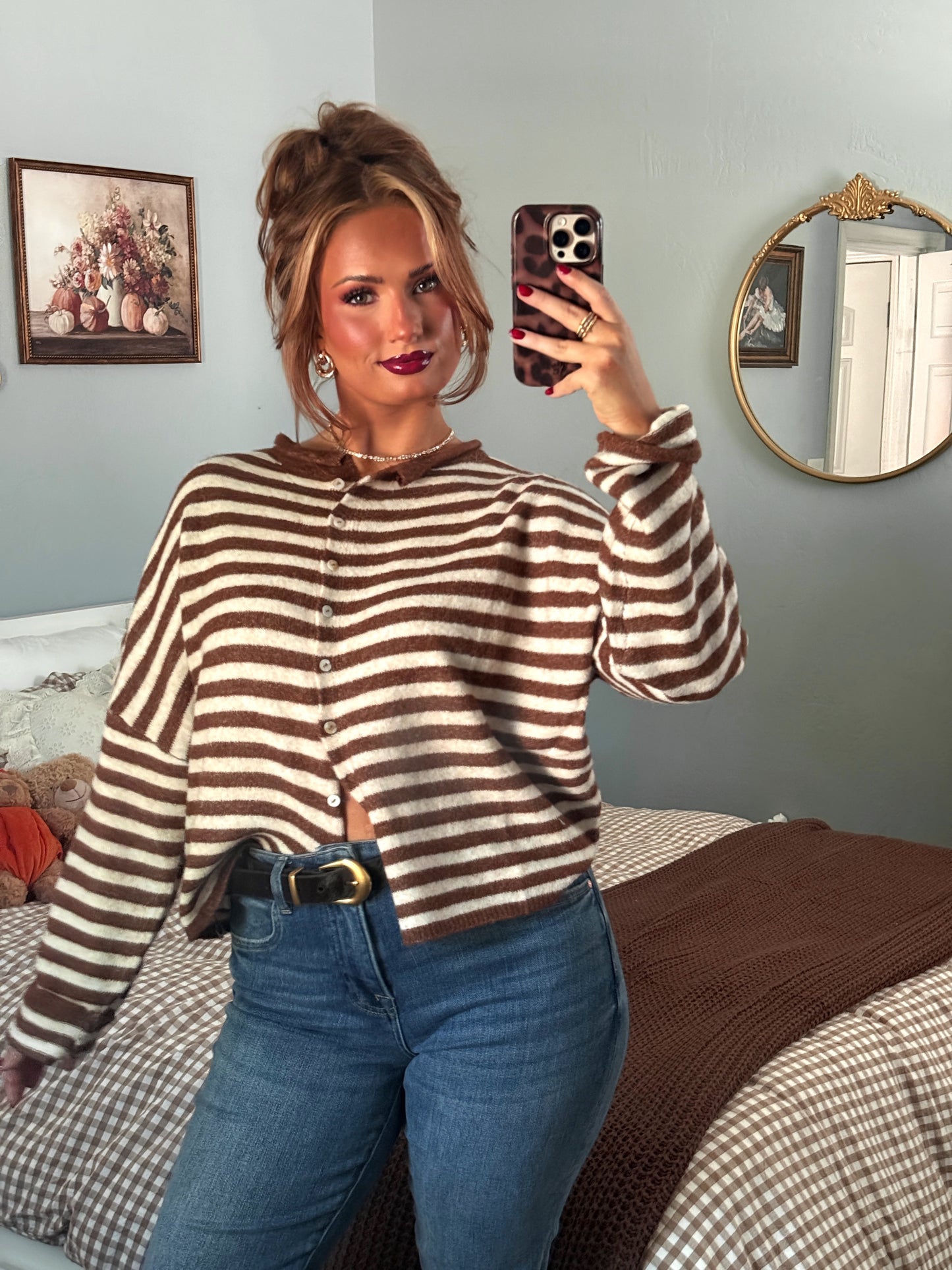 Timeless Threads Cardigan - Espresso Stripes
