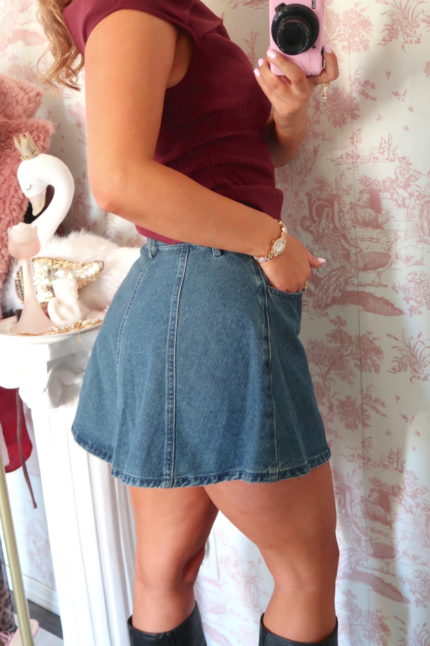 The Baroness Flared Denim Skirt