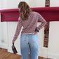 Bordeaux Stripe Mock Neck Sweater - Merlot