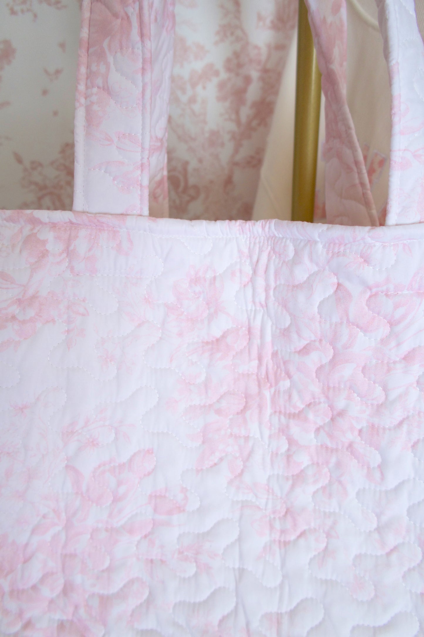 Toile En Rose Pink Quilted Tote Bag